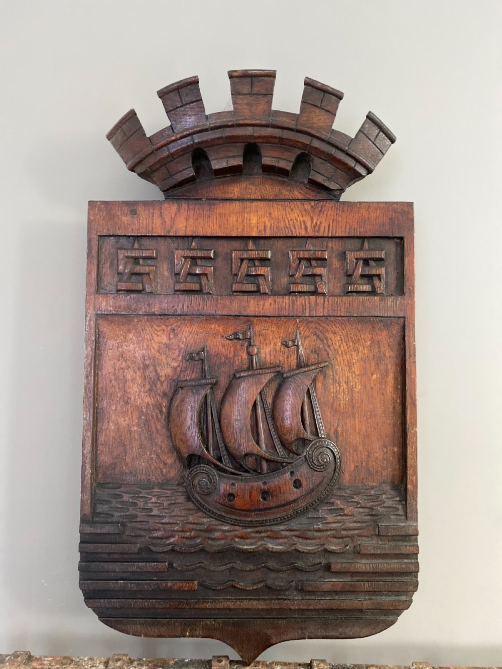 RARE 19th Century Carved Oak French Coat Arms City of Paris.