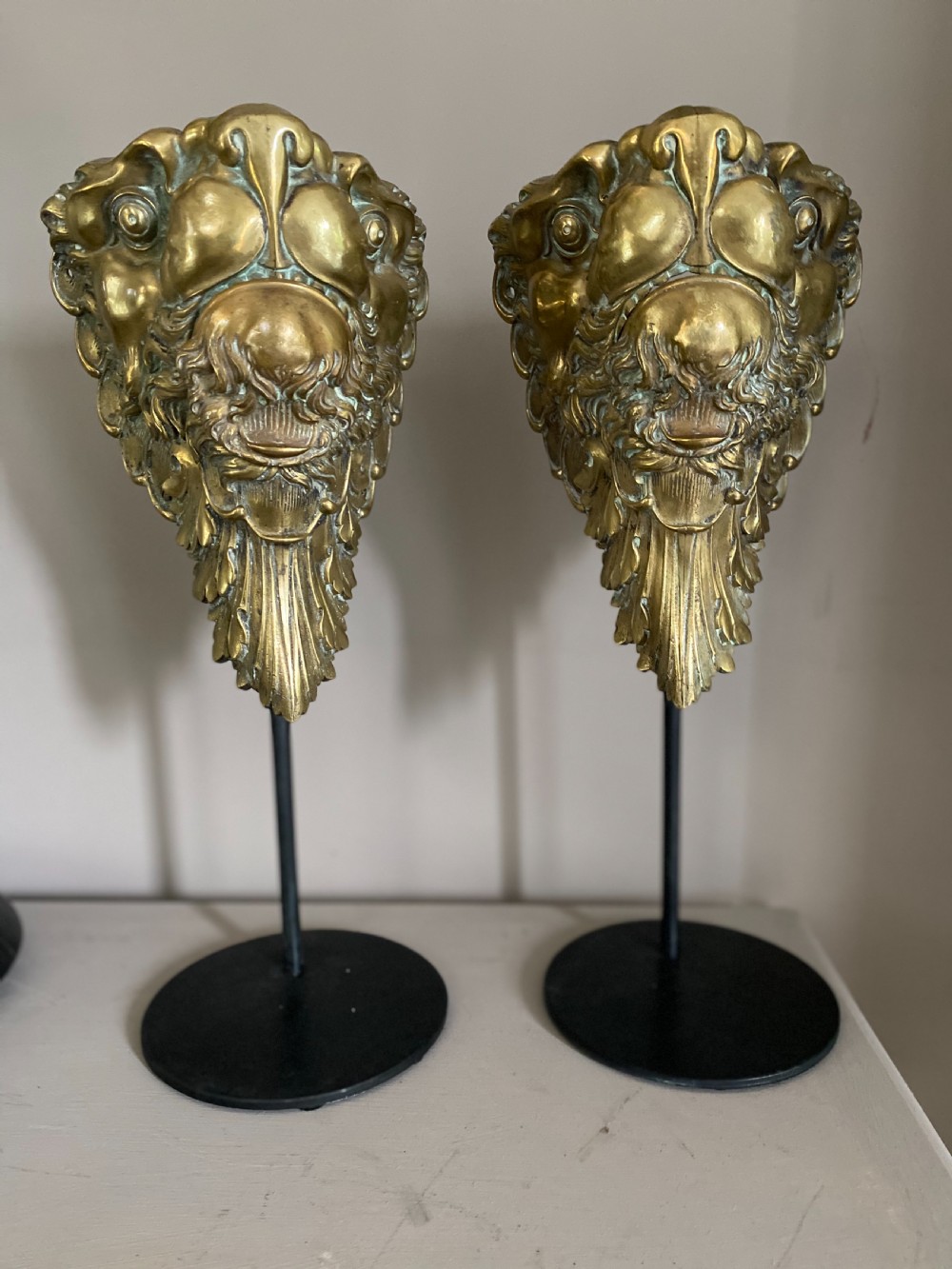 RARE 19TH CENTURY BRONZE LION HEAD BILLIARD TABLE POCKETS View III