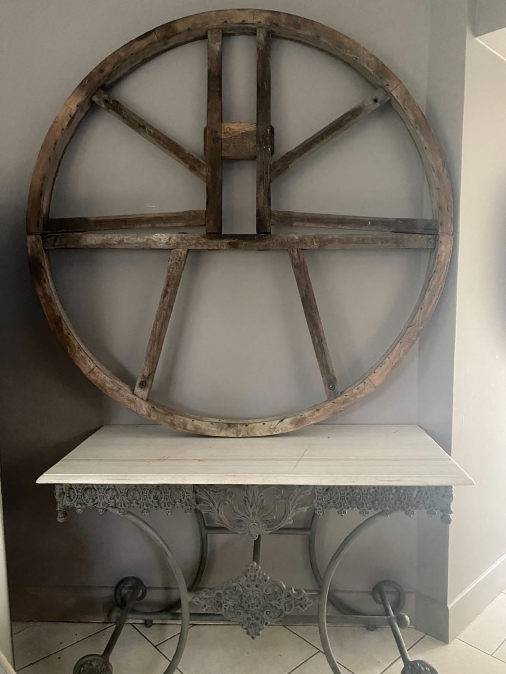 19th Century Huge Gothic Carved Oak Church Wheel. 