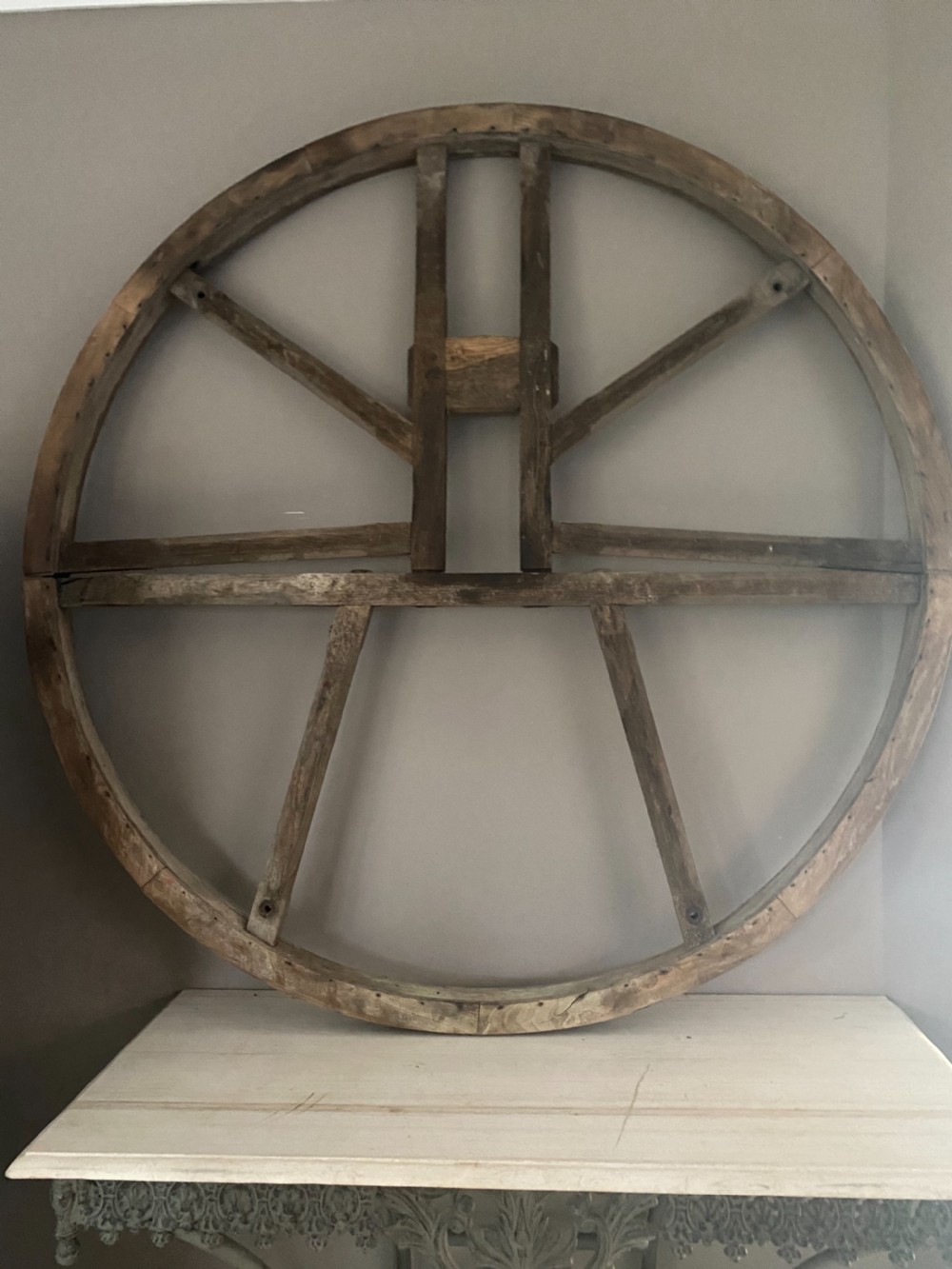 19th Century Huge Gothic Carved Oak Church Wheel.  View II