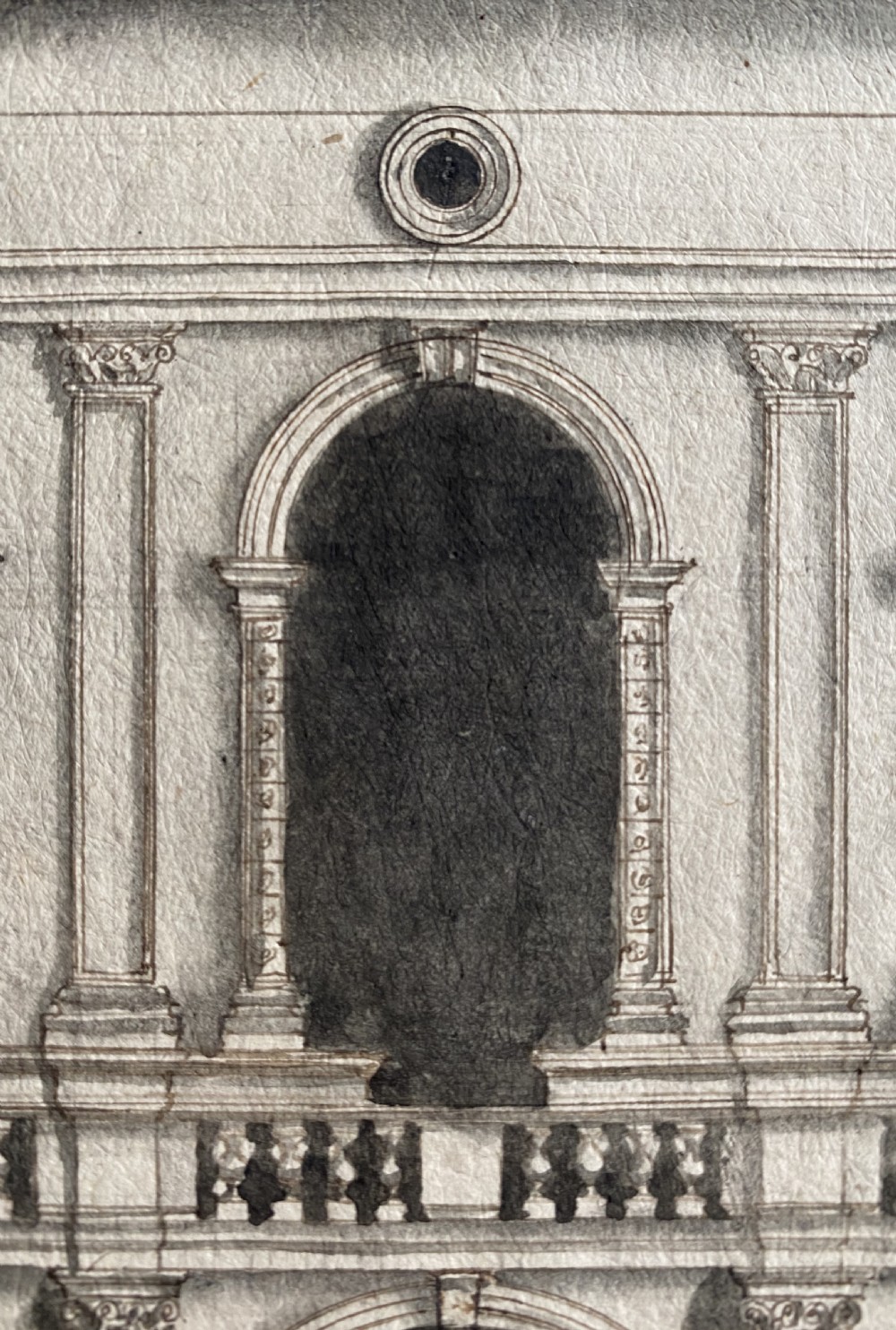 Rare 17th Century Italian Barque Architectural Palazzo del Podesta Pen & Ink Painting View III
