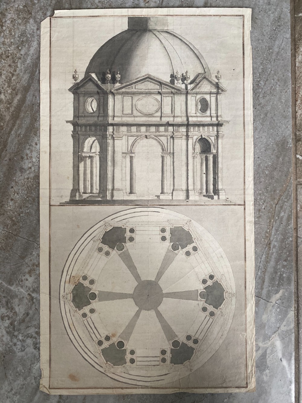 Rare Drawing 17th Century Italian Architectural Rotunda Van Der Lay