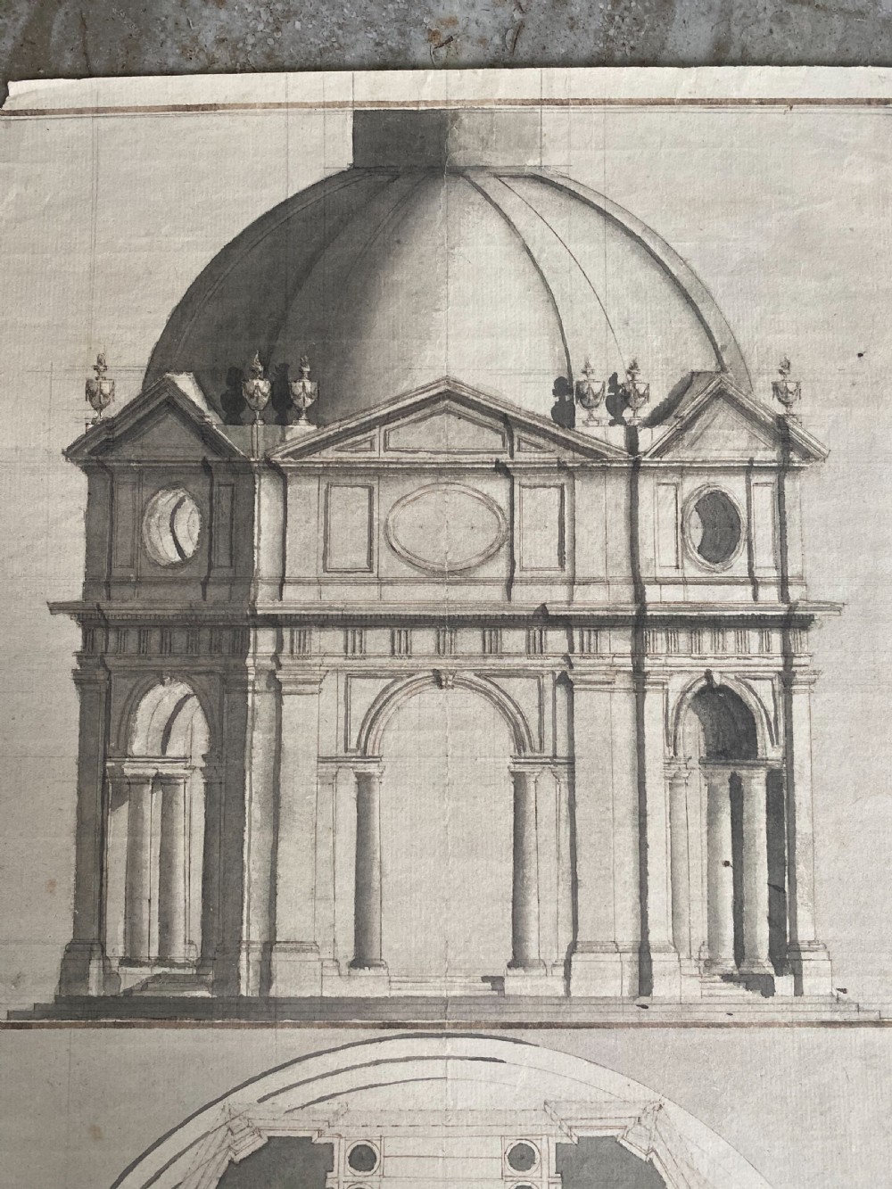 Rare Drawing 17th Century Italian Architectural Rotunda Van Der Lay View II