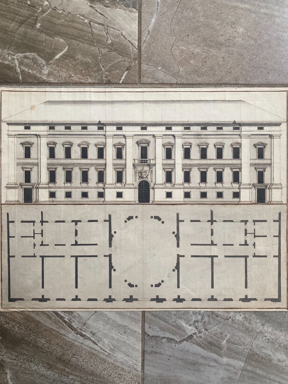 Rare Pen & Ink 17th Century Italian Architectural Palazzo Drawing Grand Tour