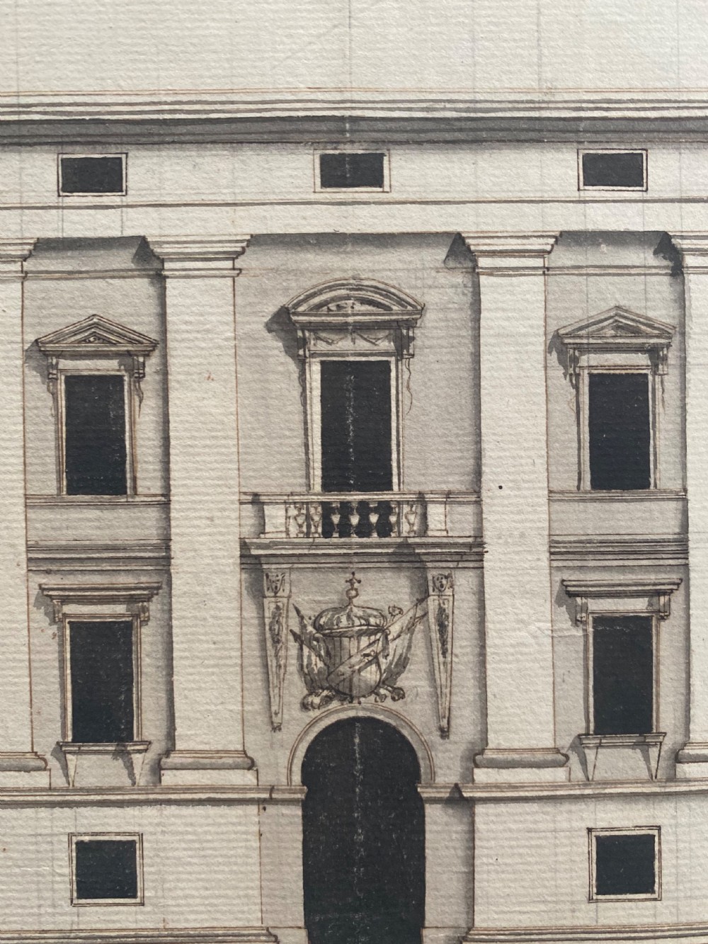 Rare Pen & Ink 17th Century Italian Architectural Palazzo Drawing Grand Tour View II