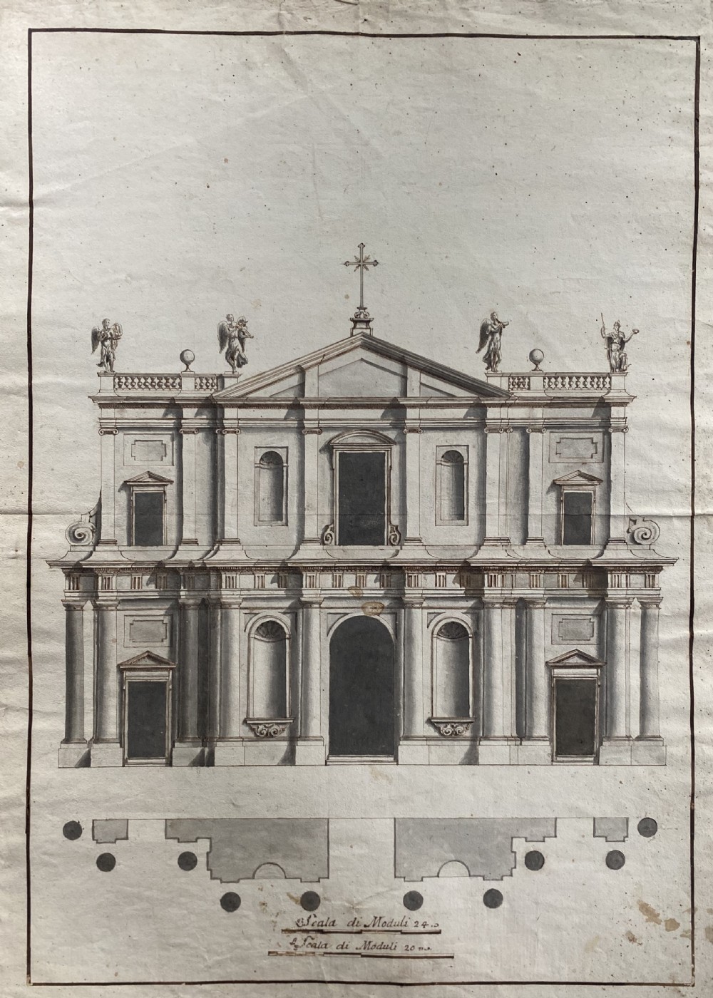 17th Century Pen & Ink Drawing Italian Baroque Church
