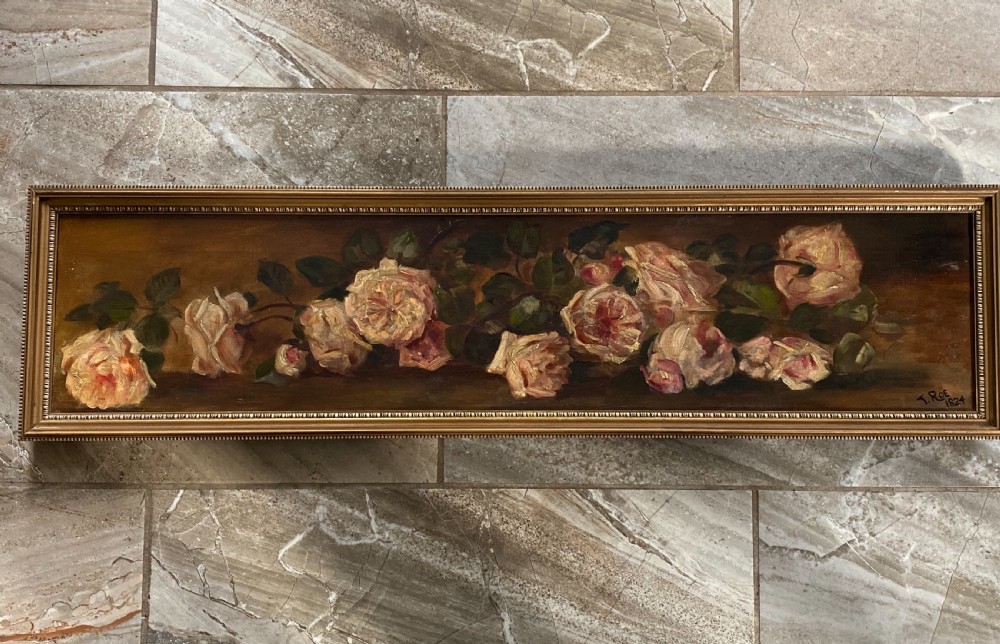 George IV Antique Oil Still Life Oil Painting Roses,