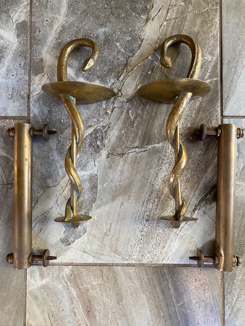 Large 19th Century Rare Parisian Apothecary Bronze Snake Door Handles  View IV