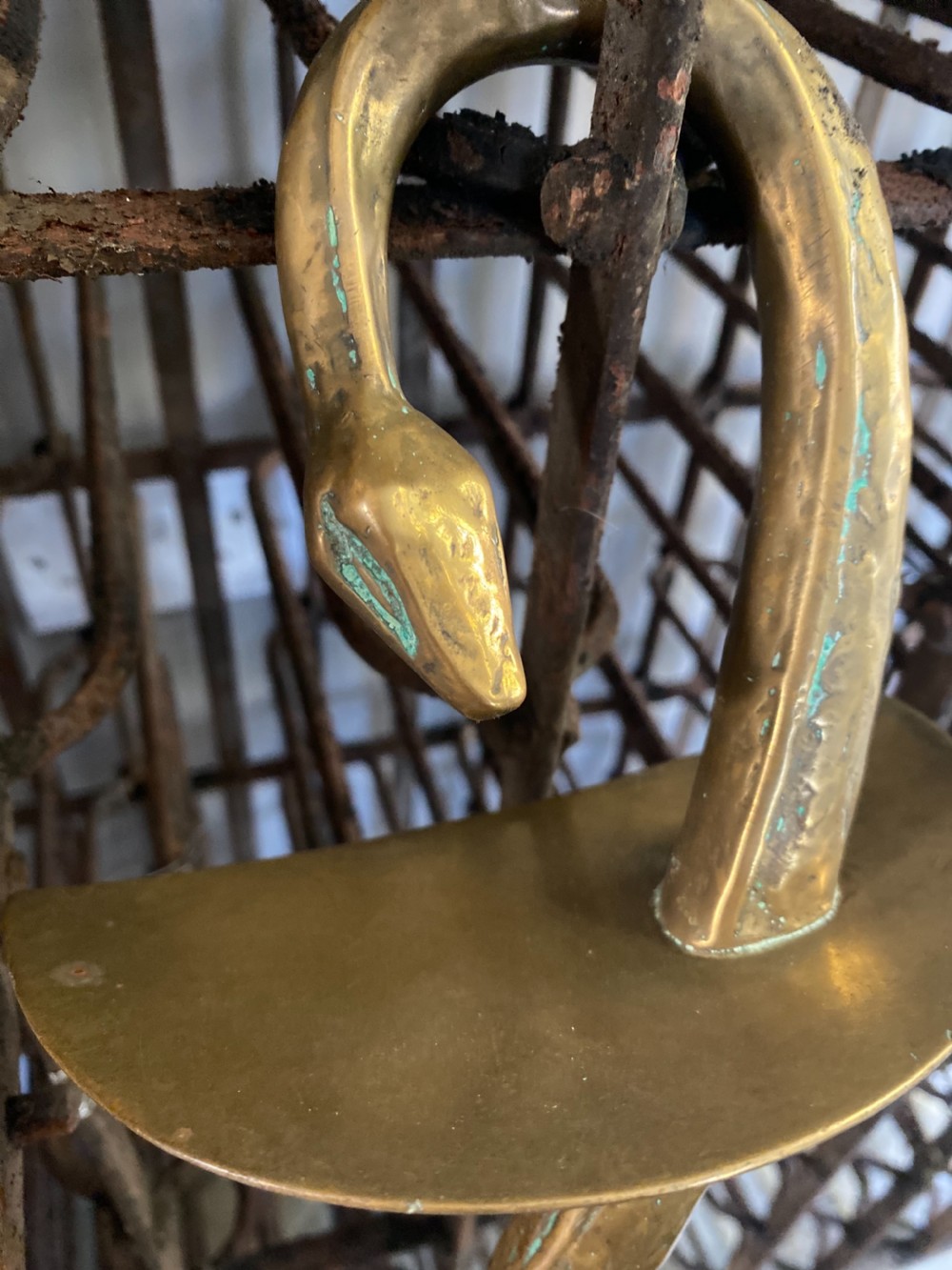 Large 19th Century Rare Parisian Apothecary Bronze Snake Door Handles  View V
