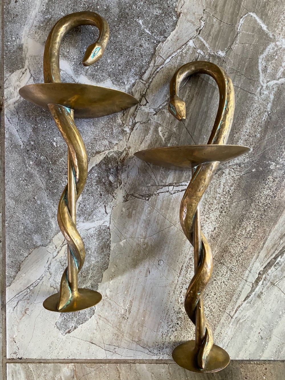 Large 19th Century Rare Parisian Apothecary Bronze Snake Door Handles  View VII