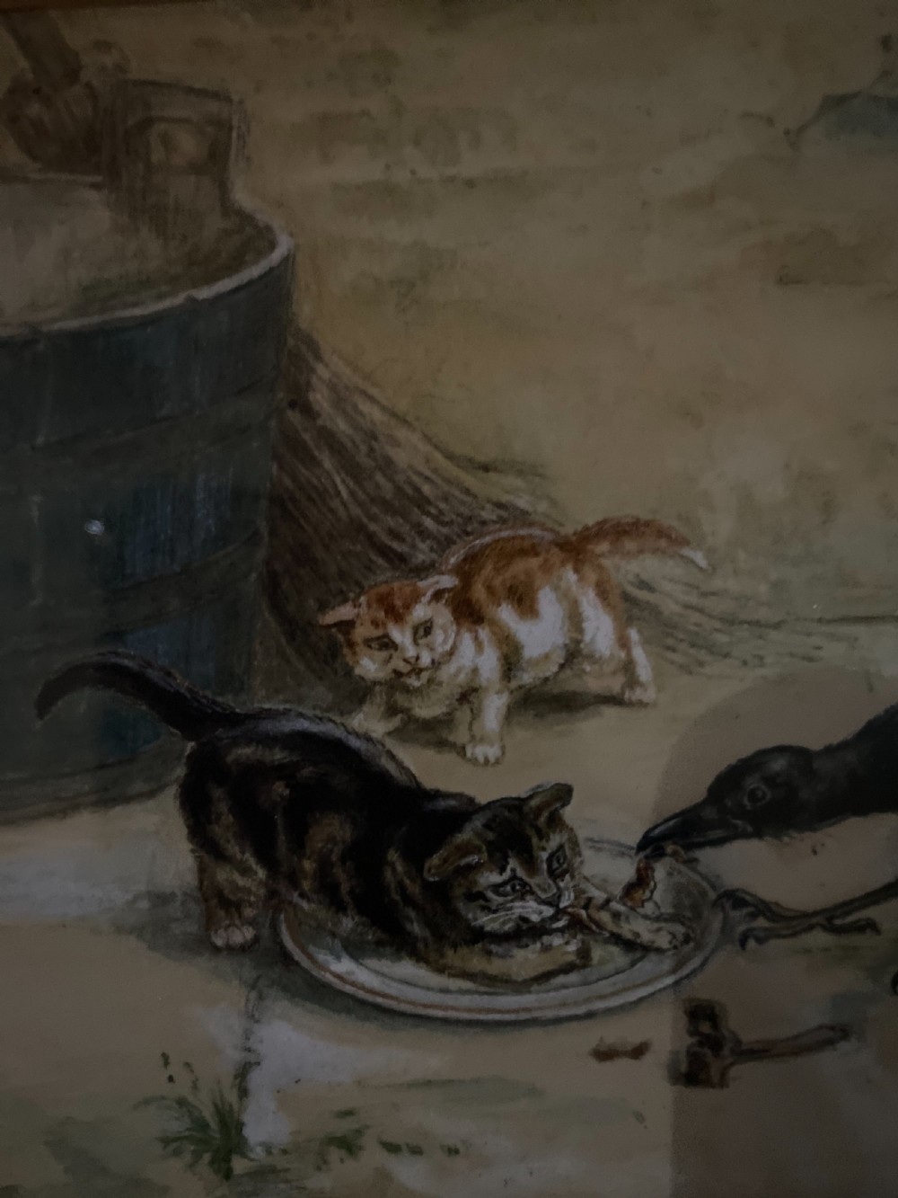 RARE 19th Century Watercolour Dog and Cats Painting S T Dadd View III