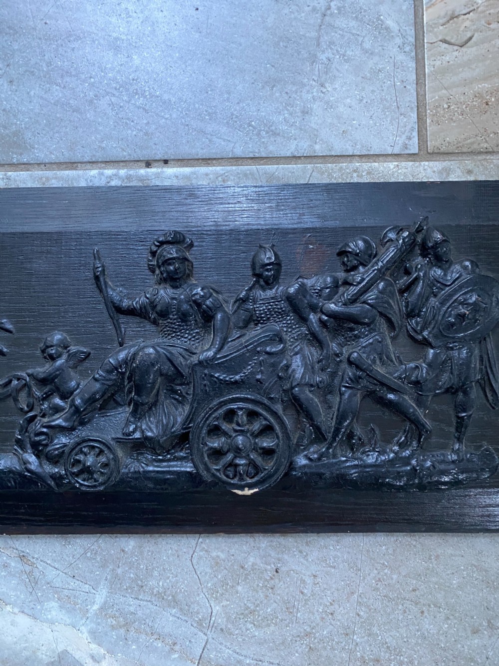 Regency Carved Oak and Plaster Panel Apollo Angel Lion Chariot View II
