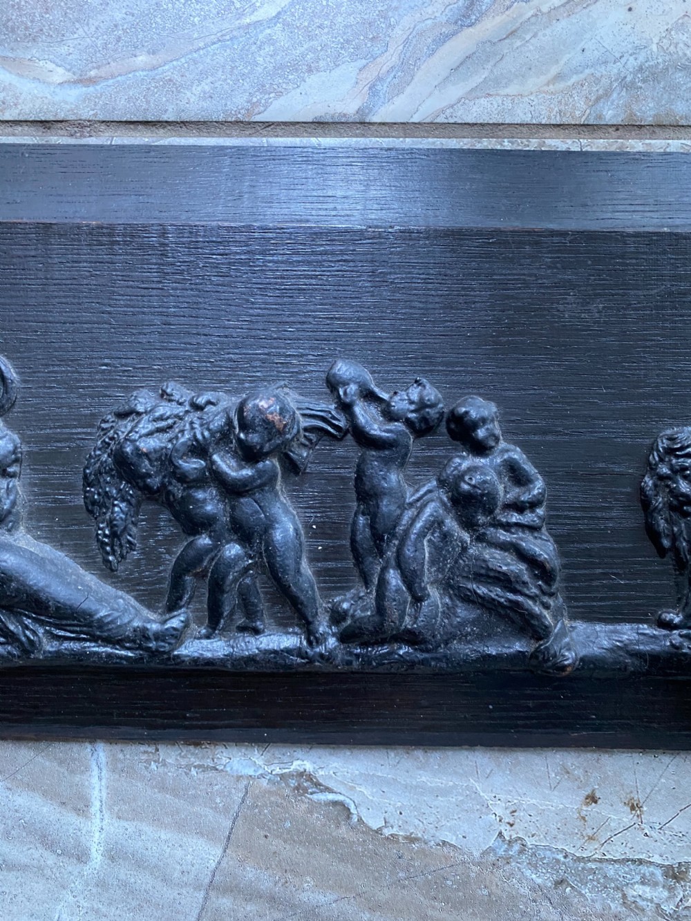 Regency Carved Oak and Plaster Panel Apollo Angel Lion Chariot View V