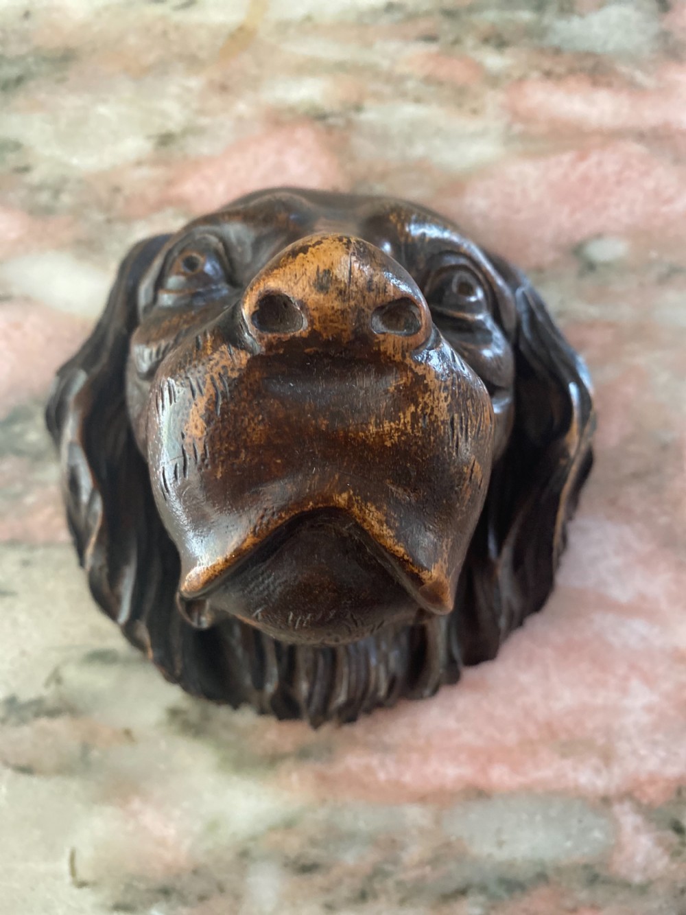 19th Century Walnut Black Forest Hunting Dog Head  View III