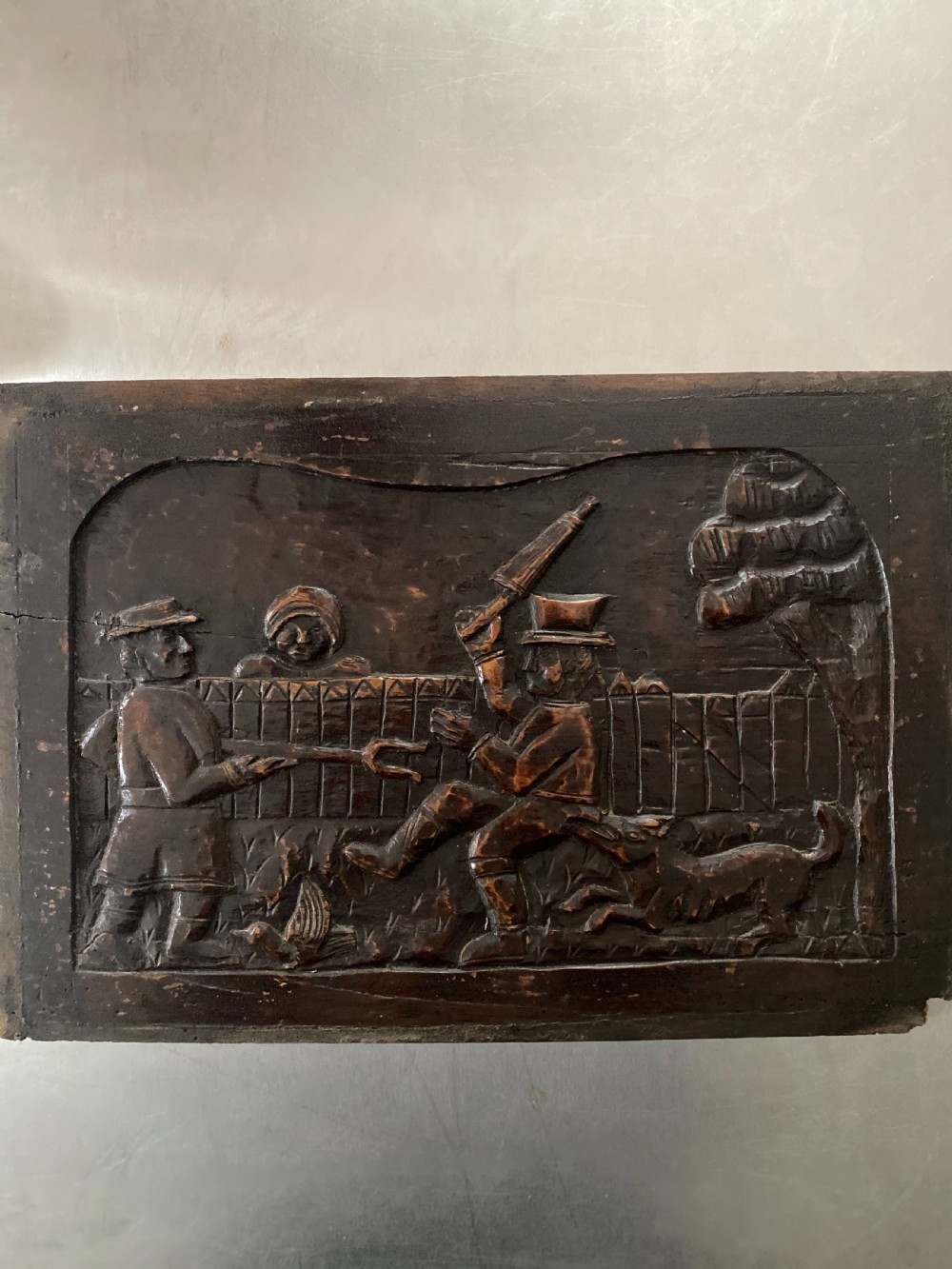 18th Century Carved Oak Humorous Panel 