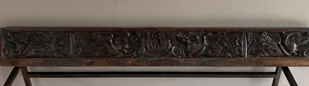 17th Century Carved Oak Black Forest Wild Board Hunting Panel Frieze 1688