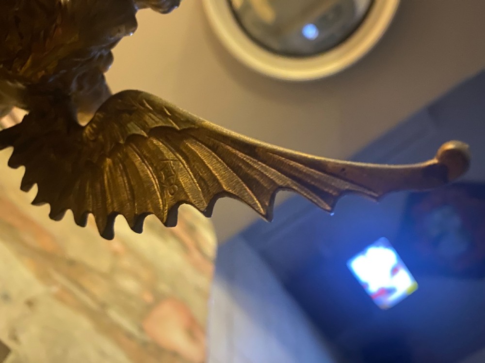 19th Century Winged Mermaid Angel Gas Table Lamp View IV