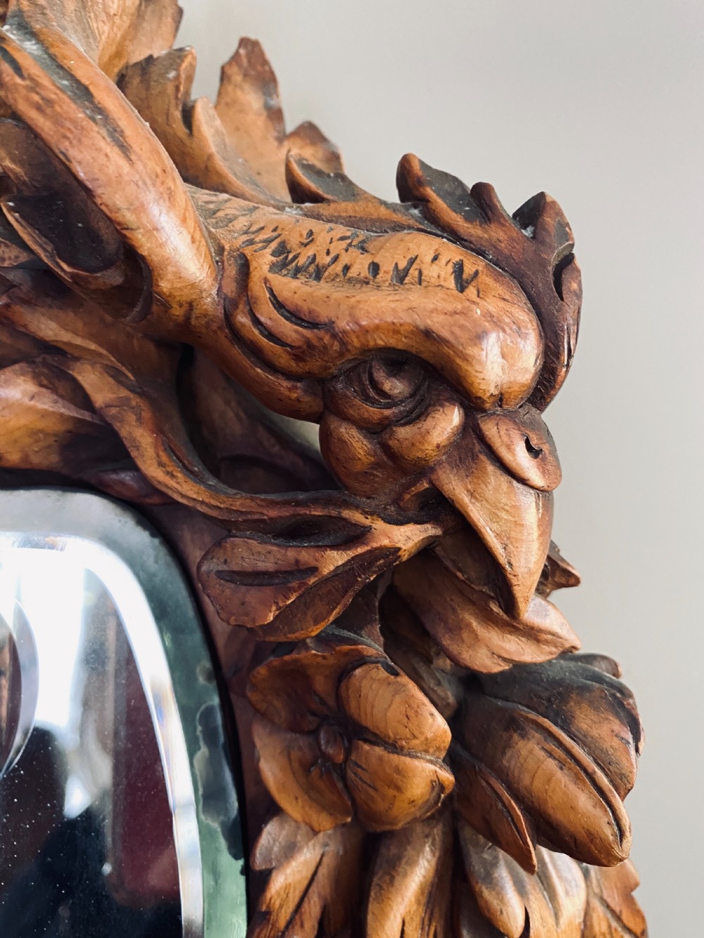 19th Century Carved Wooden Winged Cherub Mirror View IV