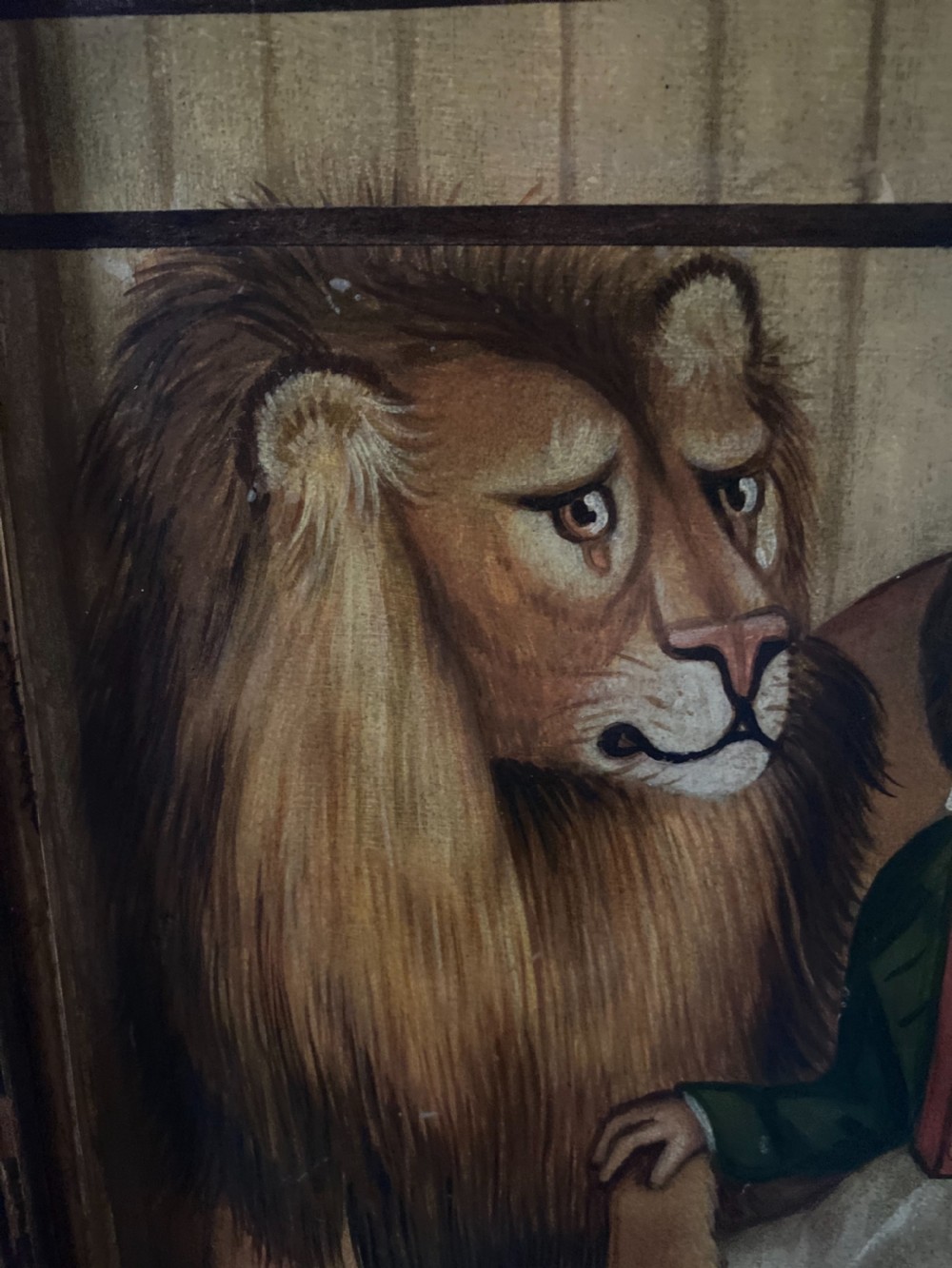 19th Century Folk Art Lions Den Royal Circus Oil Painting Signed  View II