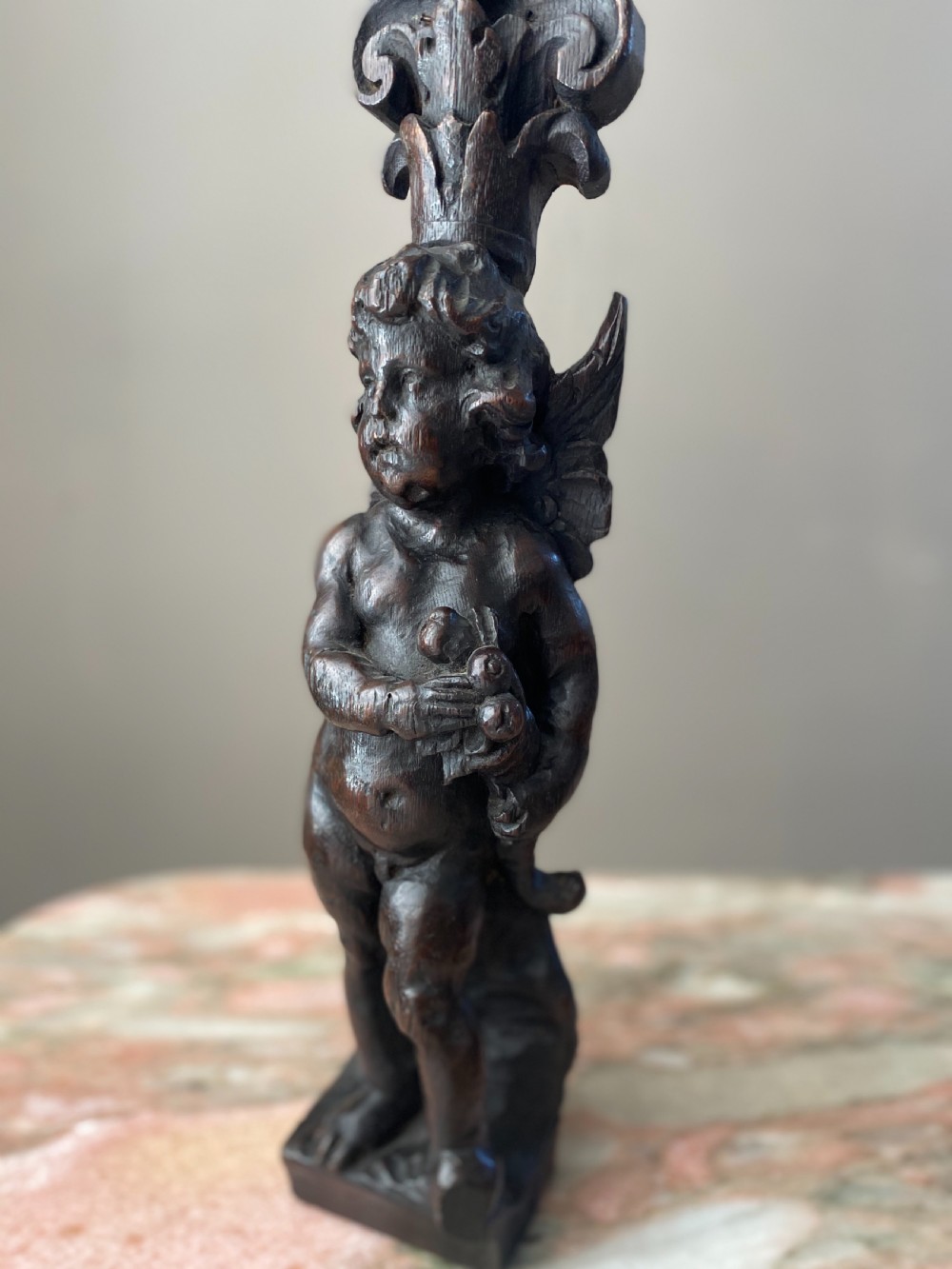 17th Century Carved Oak Caryatids Cherubs X 3 View III
