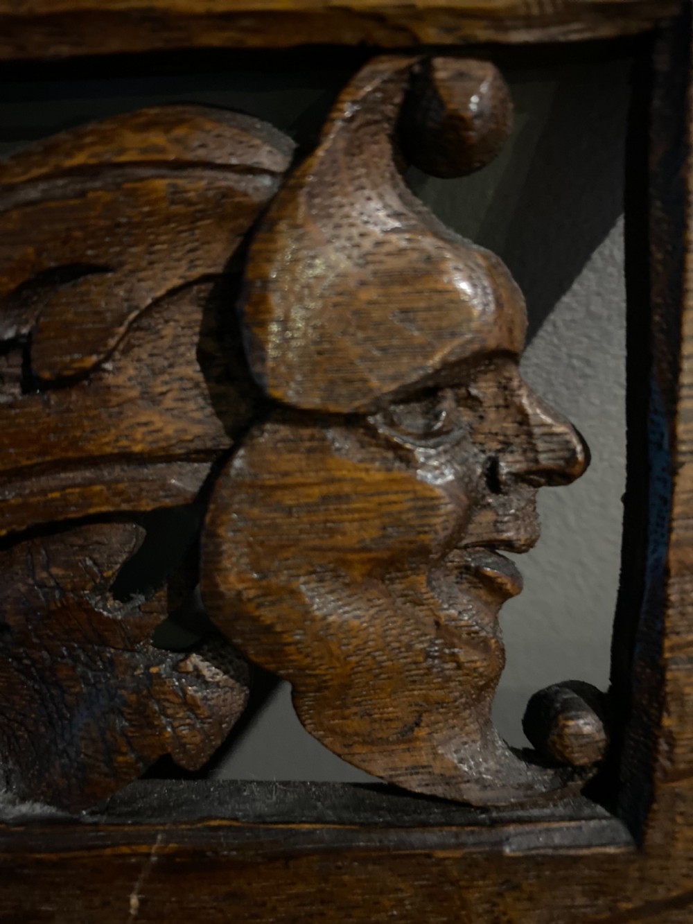 16th Century Carved Oak Green Man Pierced Panel View II