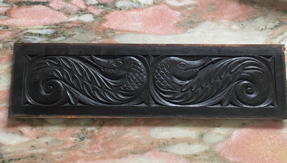 18th Century Carved Oak Dragon Panel.