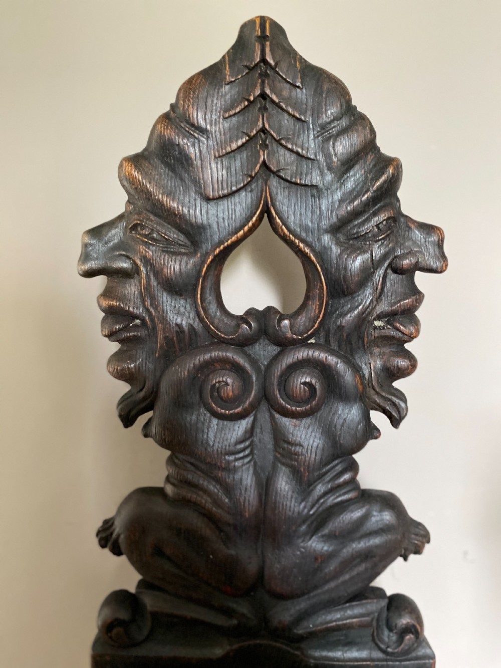 19th Century Carved Oak Hall Gargoyle Chair  View II