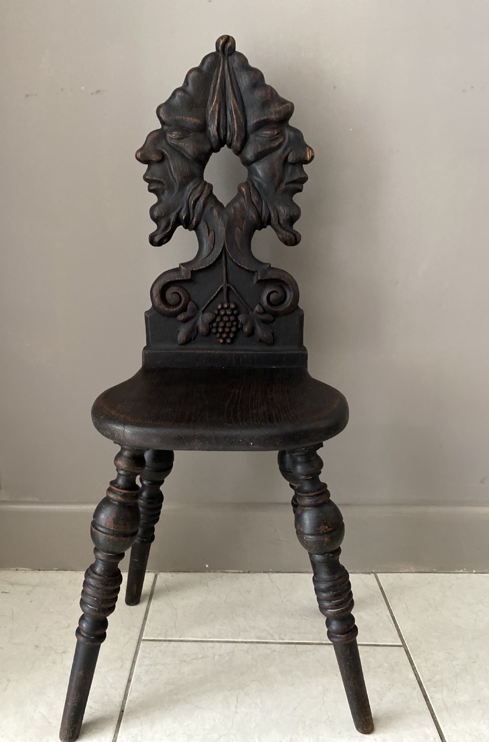 19th Century Carved Oak Hall WHIMSICAL Chair 