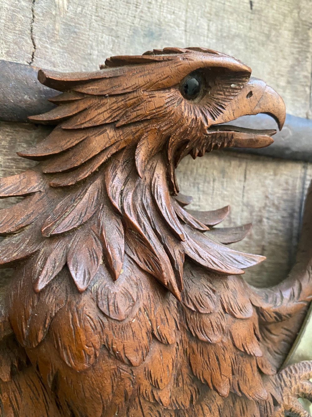 19th Century Carved Black Forest Eagle Bevelled Mirror View II