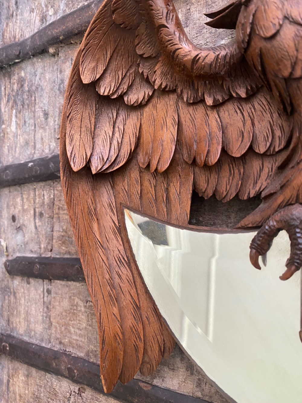 19th Century Carved Black Forest Eagle Bevelled Mirror View III