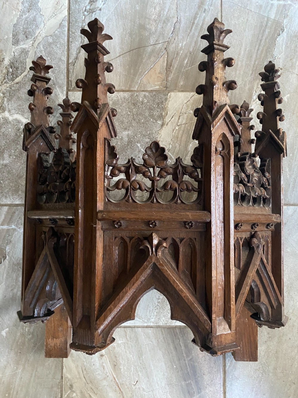 19th Century Carved Oak Gothic Altar Piece Niche