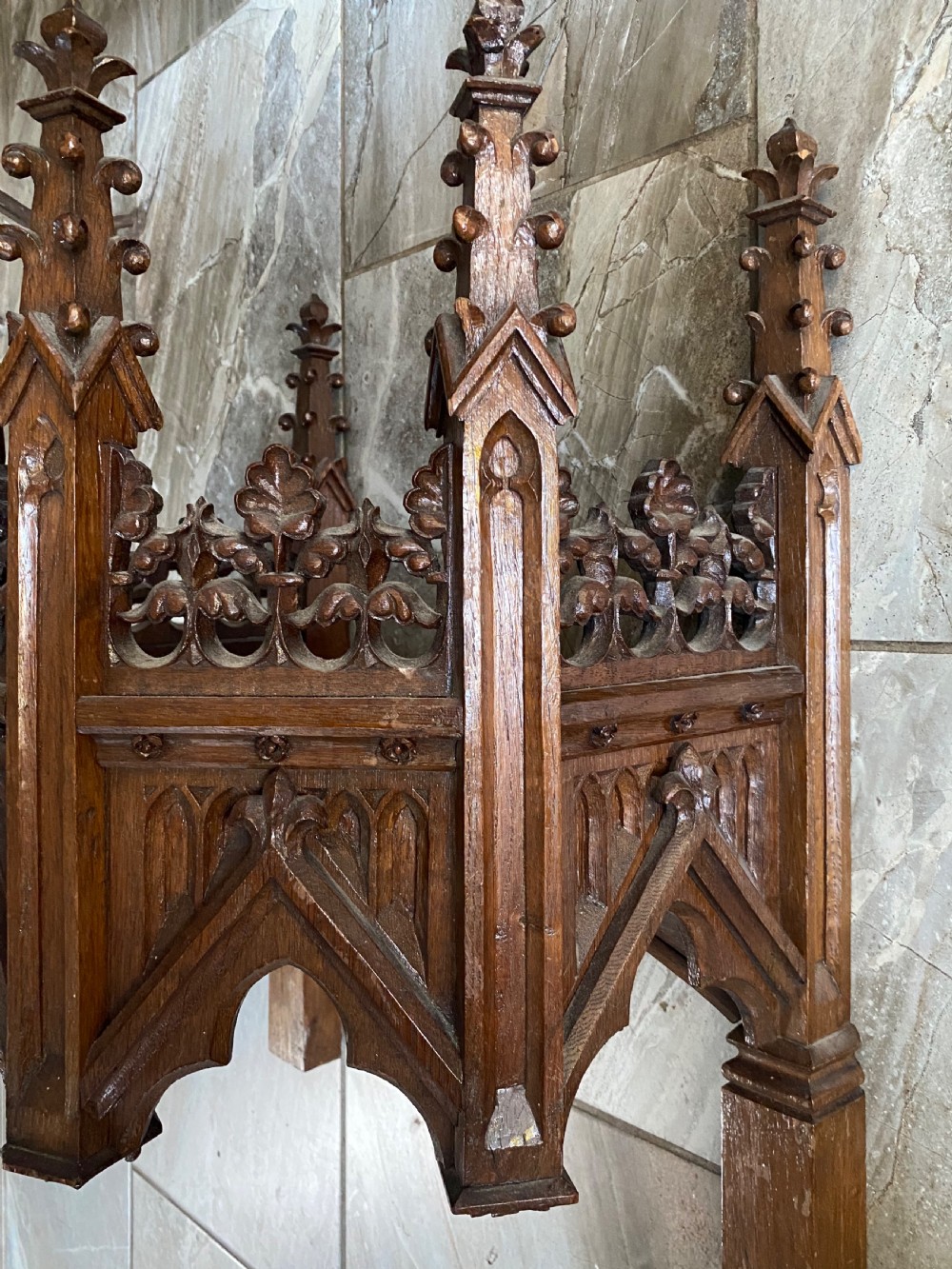 19th Century Carved Oak Gothic Altar Piece Niche View III