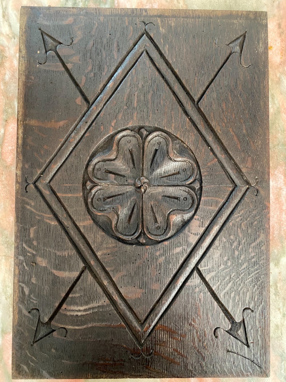 17th century Carved Oak Tudor Rose Panel