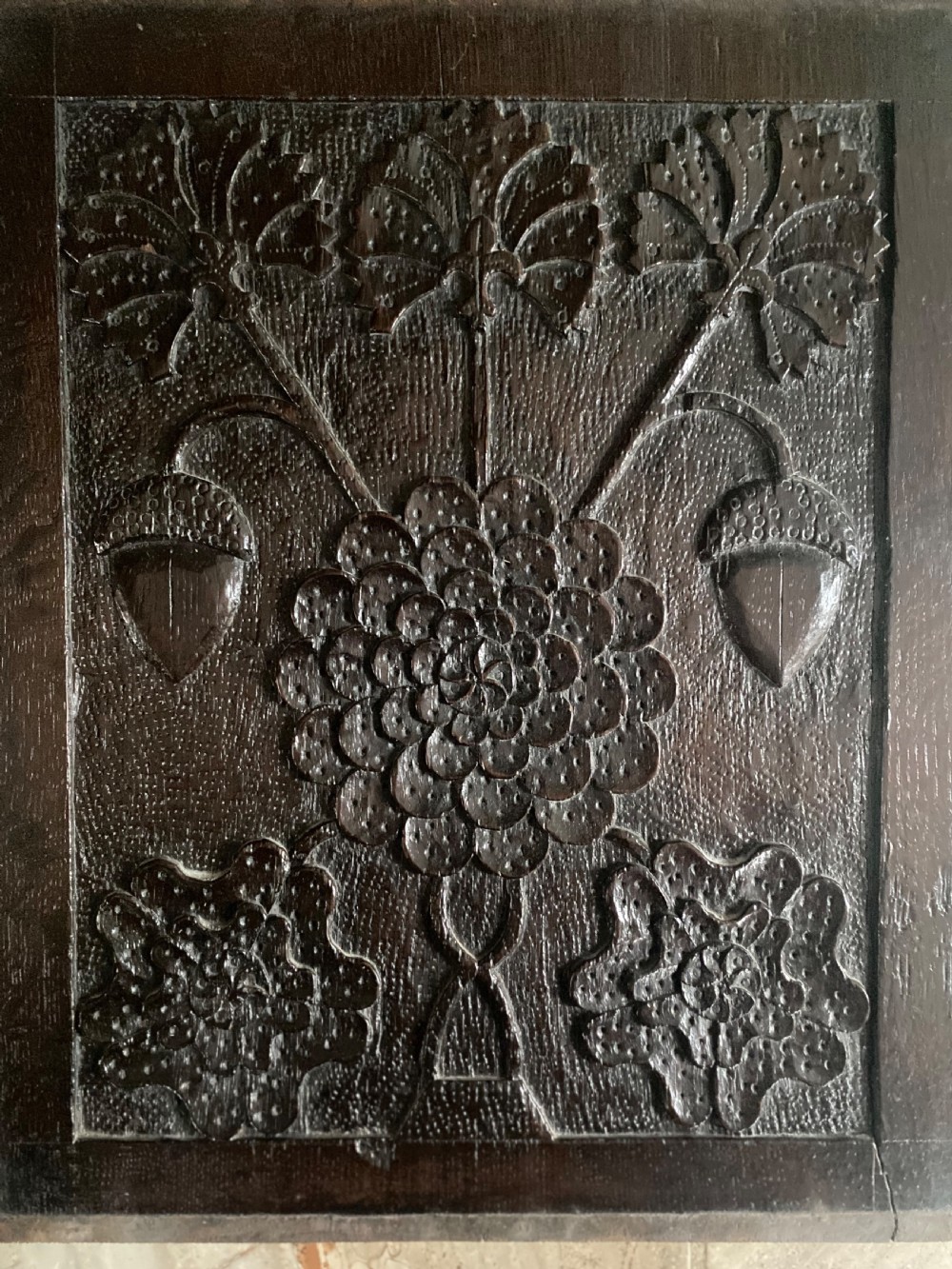 RARE 17th Century Oak Panel Strawberries, Roses Cornflowers