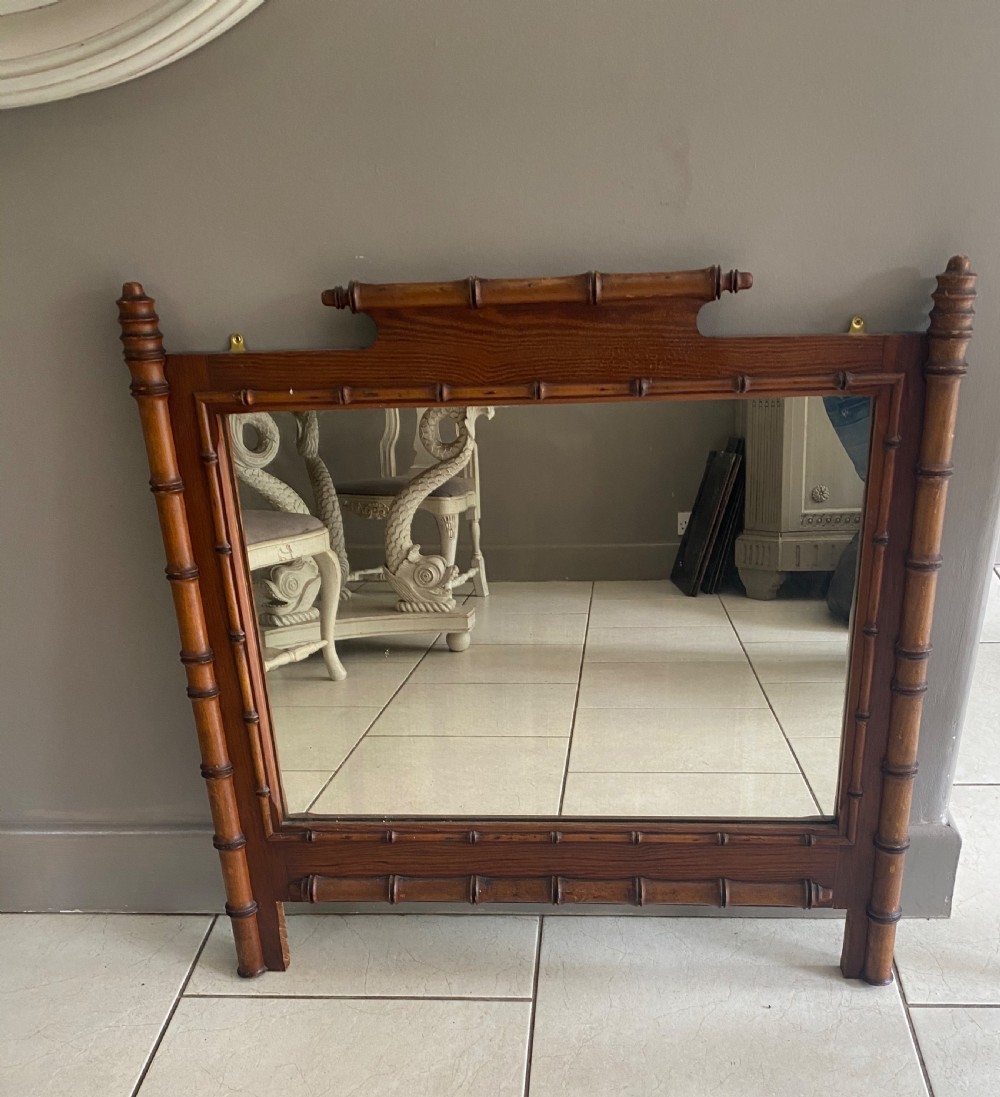 19th Century Carved Pine Faux Bamboo Overmantel Mirror