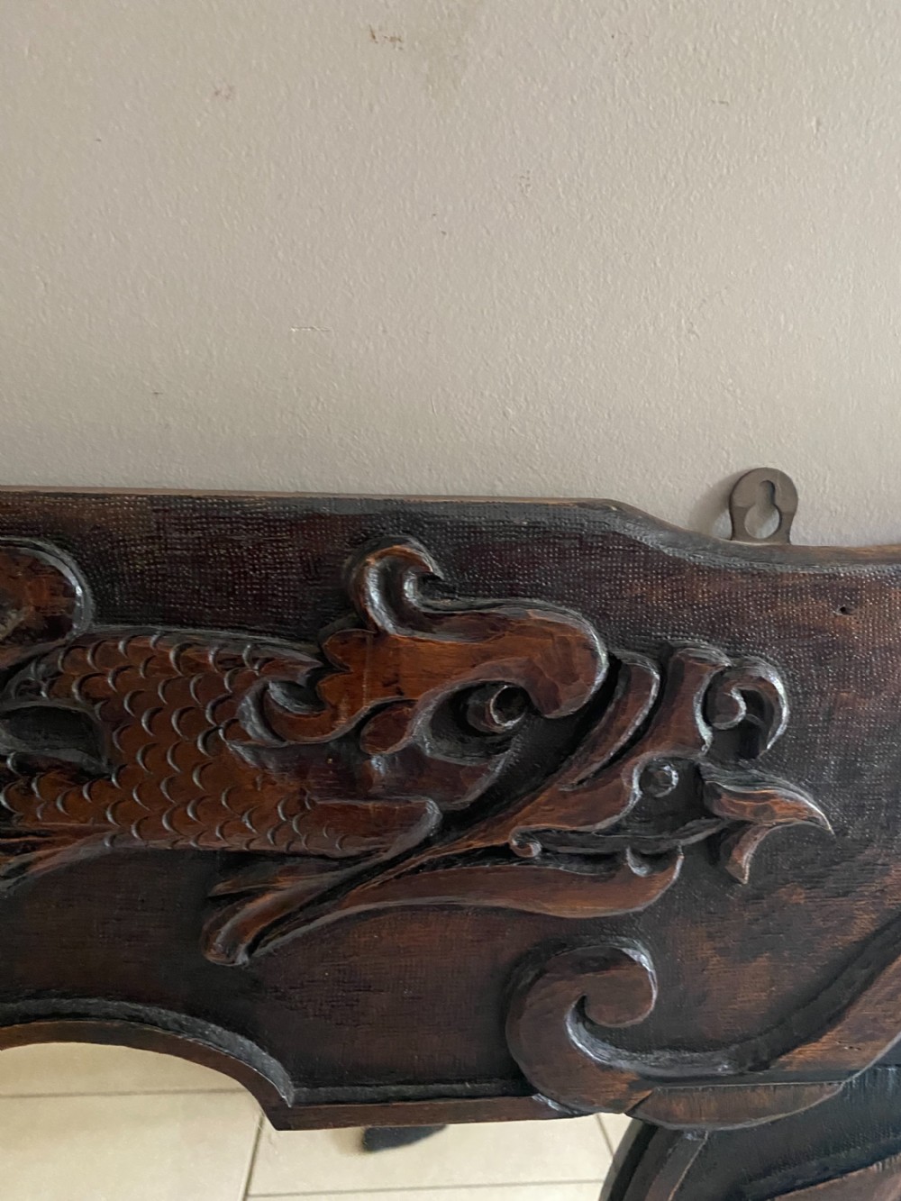 19th Century Carved Oak Celtic Overmantel Mirror Winged Griffins View II