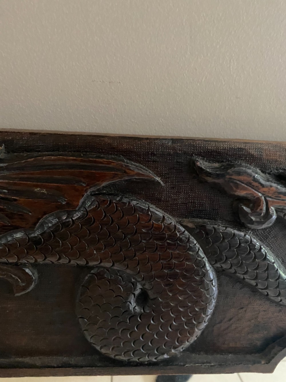 19th Century Carved Oak Celtic Overmantel Mirror Winged Griffins View III