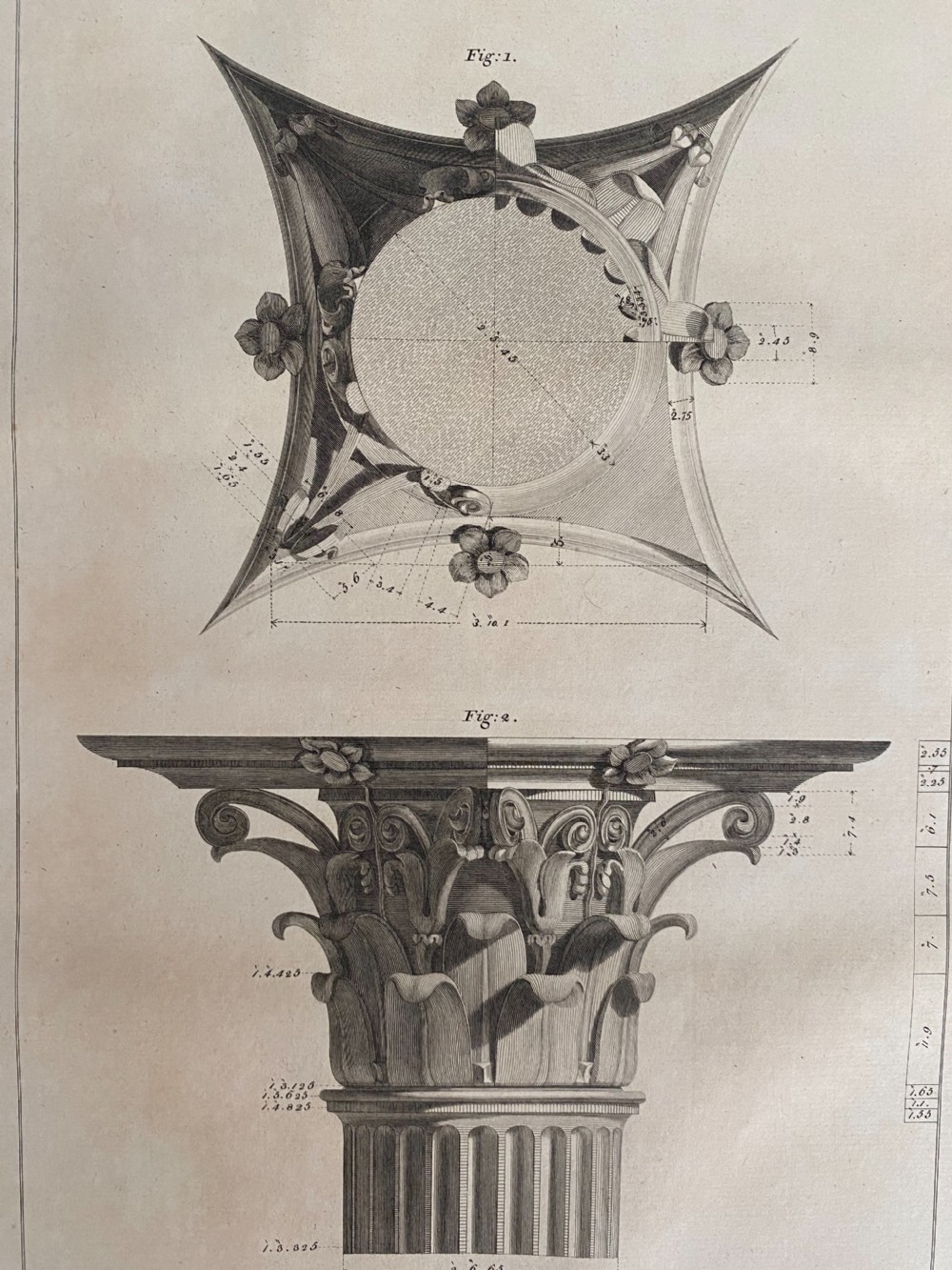 A wide 18th-century monochrome architectural engraving displaying a detailed elevation view of a classical temple with columns. View II
