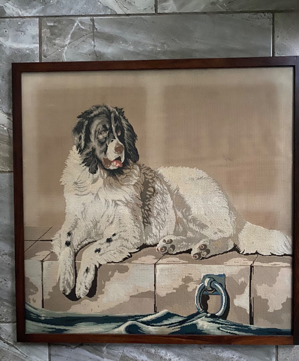 Large Georgian Needlepoint Tapestry of a Newfoundland Dog