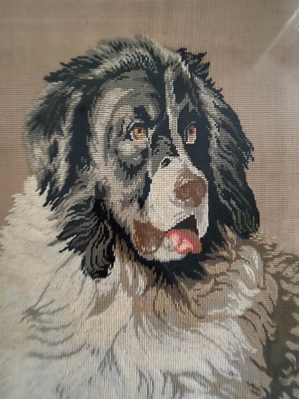 Large Georgian Needlepoint Tapestry of a Newfoundland Dog View III