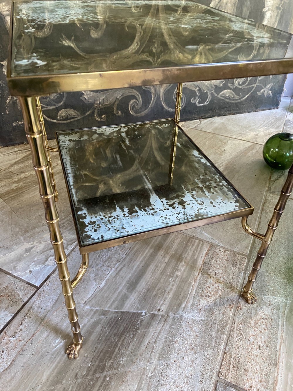 Rare Maison Bagues Etagere Bronze Mirror Glass Coffee Table View II