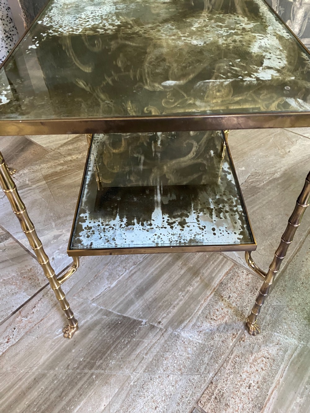 Rare Maison Bagues Etagere Bronze Mirror Glass Coffee Table View III
