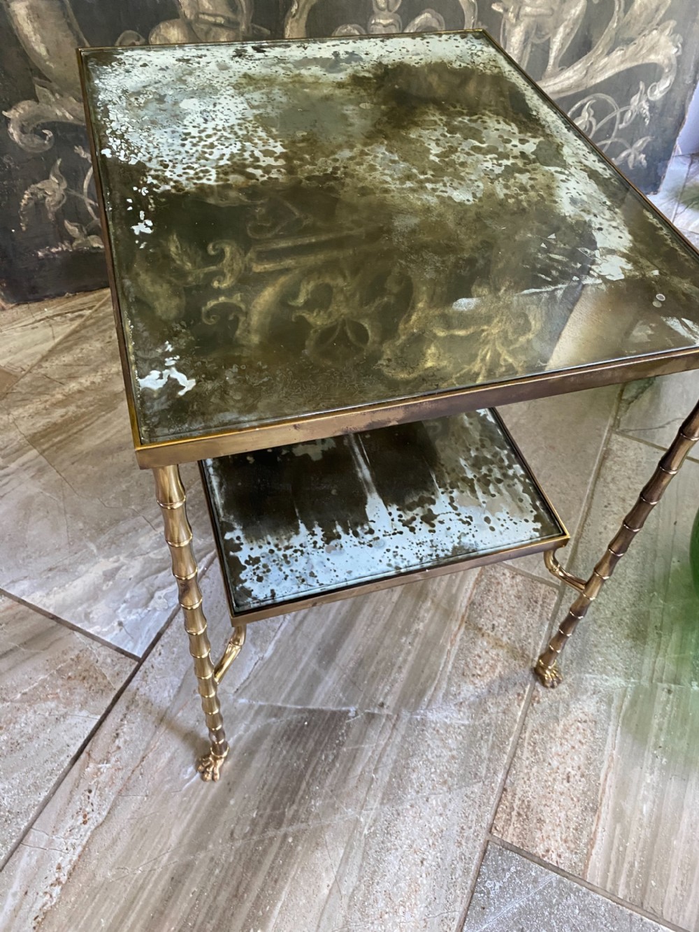Rare Maison Bagues Etagere Bronze Mirror Glass Coffee Table View V