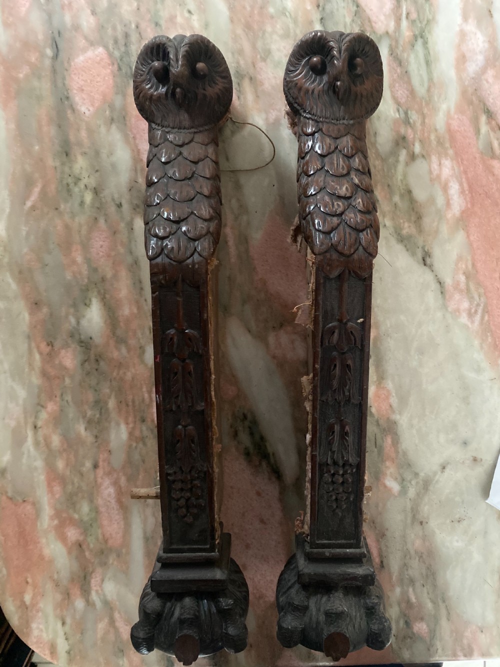 ARTS & CRAFTS Carved Walnut Owl Chair Legs with Ball and Claw Feet View IV
