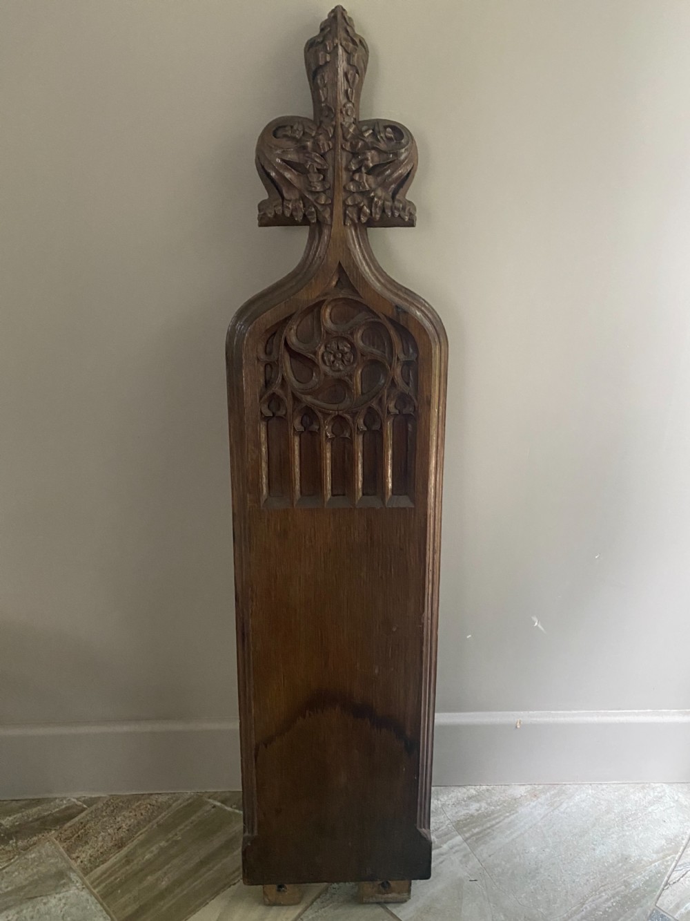 19th Century Carved Oak Gothic Church Pew Panel