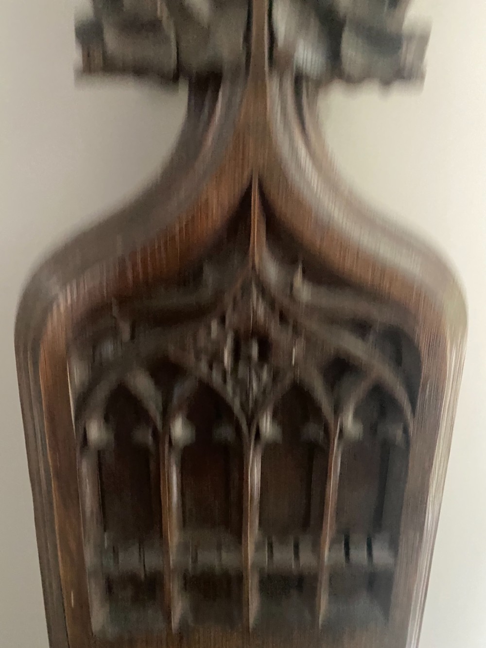 19th Century Gothic Revival Church Oak Carved Pew End Panel View II