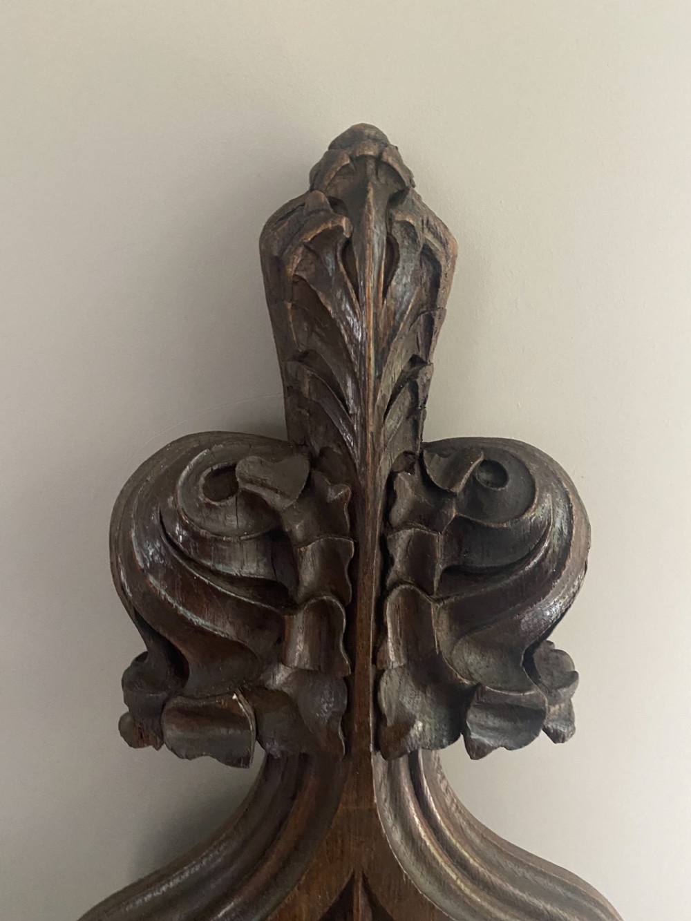 19th Century Gothic Revival Church Oak Carved Pew End Panel View IV