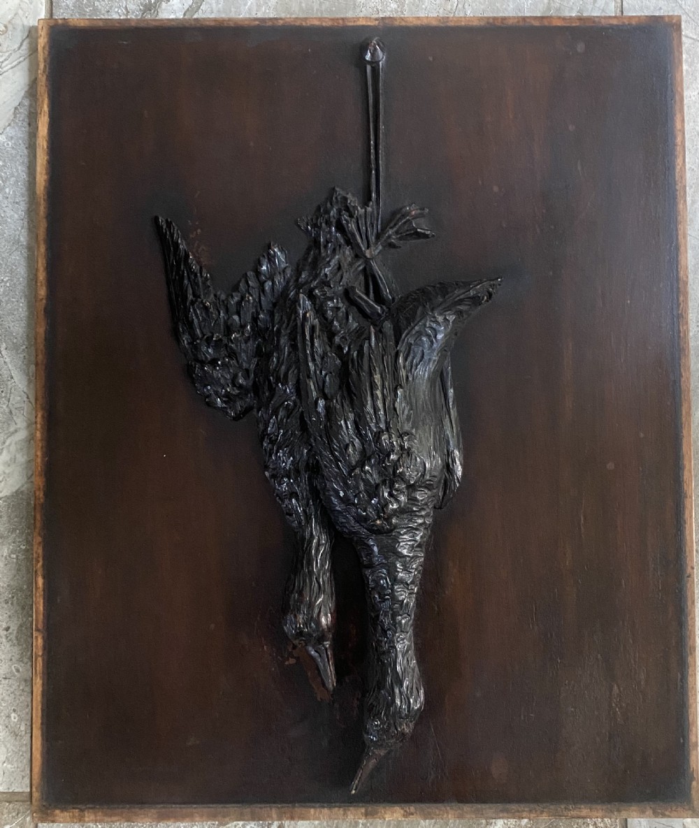19th Century Carved Walnut Black Forest Hanging Game Duck Panel