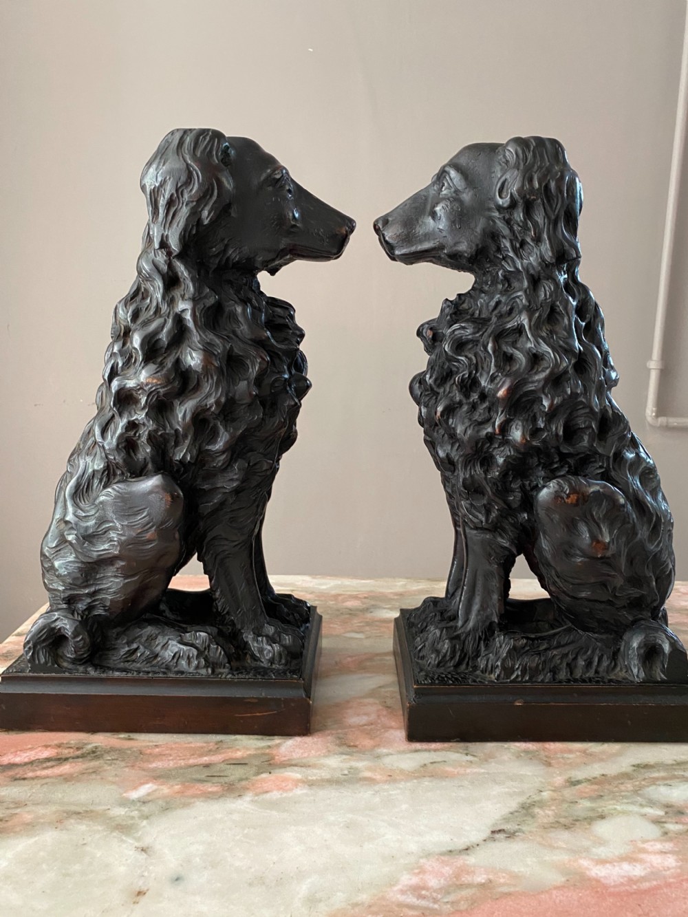 LARGE 19th Century Carved Walnut Retrievers Dog View II