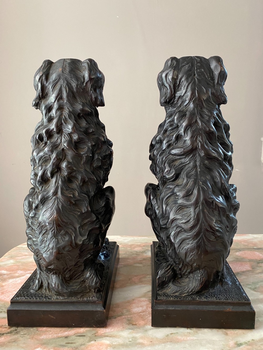 LARGE 19th Century Carved Walnut Retrievers Dog View III